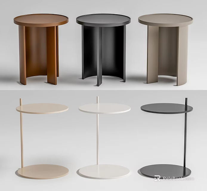 Modern Round Top Side Tables In Various Colors With Different Leg Designs 3d model 