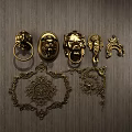 Golden Decorative Door Knobs With Lion Head Elephant Head And Intricate Carvings