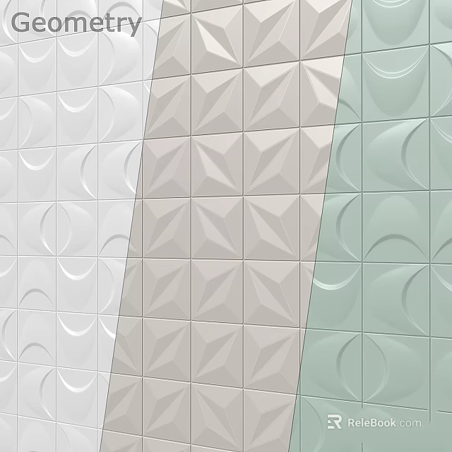 Patterned Wall Tiles Featuring Various Geometric Designs In White Light Gray And Light Green 3d model