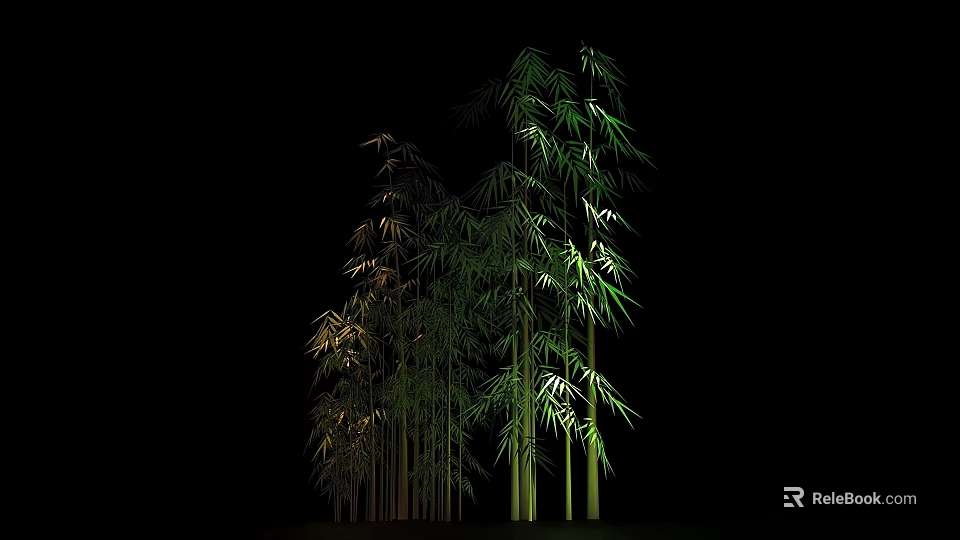 Lush Bamboo Forest With Tall Stems And Vibrant Green Leaves In Natural Night View 3d model 