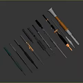 Modern Weapons Collection Featuring Assault Rifles Rocket Launchers and Colorful Designs