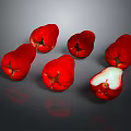 Fresh Red Wax Apples Whole And Sliced On Grey Surface With White Flesh