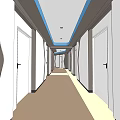 Modern Elevator Hallway Design With White Doors And Blue Ceiling Trim 3d model