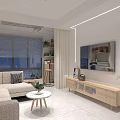 Modern Bright Living And Dining Space With Cozy Sofa Natural Wood Furniture And Decorative Green Plants