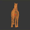 Orange Grid 3D Horse Sculpture With Geometric Lines And Digital Art Design
