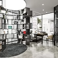 Modern Luxury Brand Store with Giorgio Armani Dior Chanel Fendi Black Horse Sculpture and Marble Floor