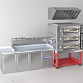 Stainless Steel Commercial Kitchen Equipment With Multi Layer Oven And Workbench On Red Stand