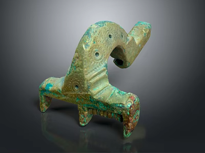 Ancient Bronze Household Item With Decorative Patterns Curved Design And Green Patina 3d model