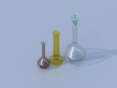 Glass Vases In Different Colors Pink Yellow Transparent With Various Shapes Light Blue Background 3d model