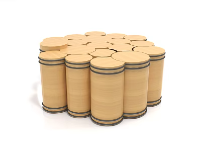Wooden Cylindrical Coffee Tables Arranged In Circular Pattern With Black Stripe Details 3d model