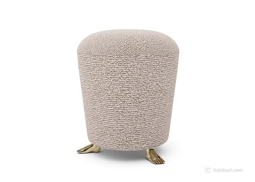 Cozy Beige Ottoman With Soft Knitted Texture And Gold Metal Legs Design 3d model 