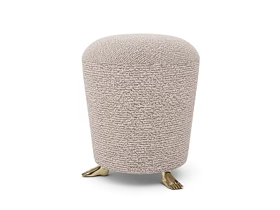 Cozy Beige Ottoman With Soft Knitted Texture And Gold Metal Legs Design 3d model
