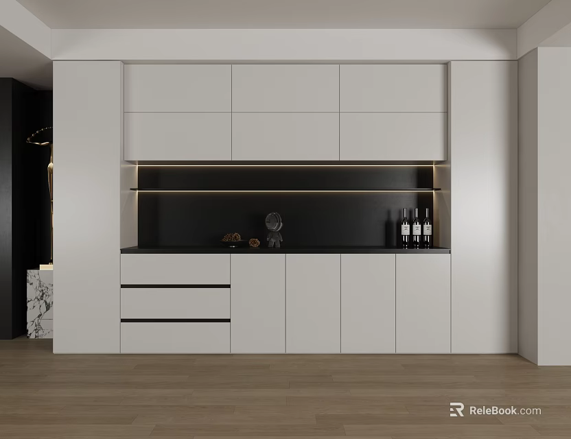Sleek Modern White Black Shoe Cabinet Design With Drawers Cabinets LED Lighting And Storage 3d model 
