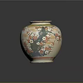 Sculpted Ceramic Vase With Intricate Floral Carvings Red Pink Flowers Green Leaves