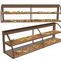 Fresh Bread Display Case With Multiple Shelves Holding Freshly Baked Loaves