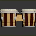 Classic Wooden Striped Bongo Drums With White Drumheads Silver Rims And Metal Tuning Lugs