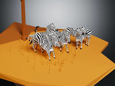 Reptiles Gathered On Orange Platform With Gray Background And Structures 3d model
