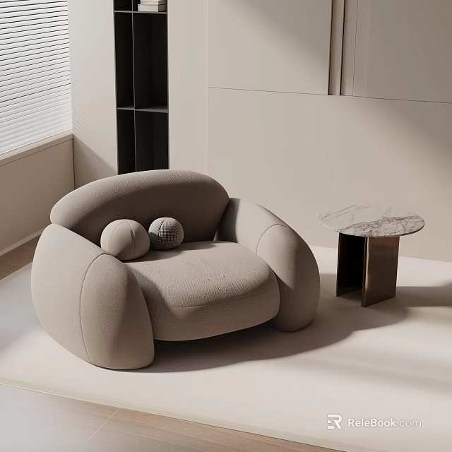 Modern Leisure Chair With Rounded Design Soft Fabric And Marble Side Table 3d model