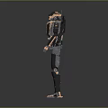 Mechanical Humanoid Robot Character With Orange Accents Black Frame And Articulated Joints