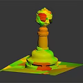 Traditional Stone Building with Carved Tower Structure and Square Slab Base