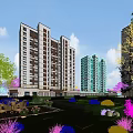 Residential Community With High Rise Buildings And Lush Landscaping