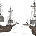 Two Wooden Tall Sailing Ships Featuring Multiple Masts And White Sails