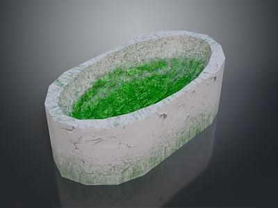 Natural Stone Bathtub With Cracked Surface And Green Interior Design 3d model