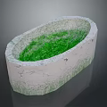Natural Stone Bathtub With Cracked Surface And Green Interior Design