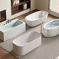 Modern Bathroom With Different Style White Bathtubs And Flower Petals Fireplace Bookshelf Window