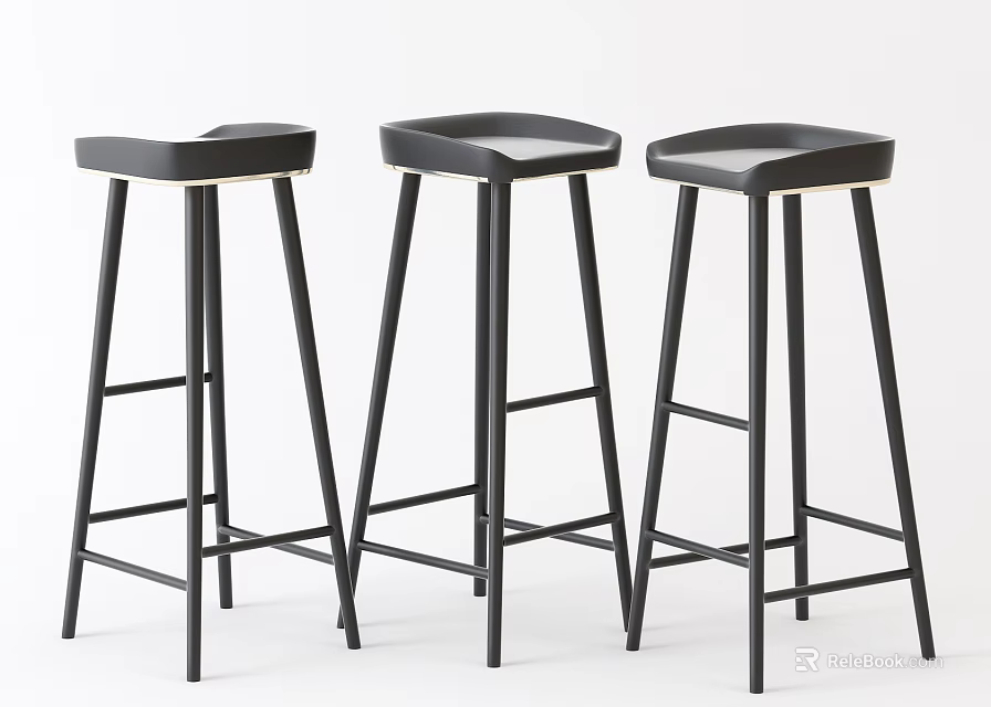 Modern Black Bar Stools With Sleek Metal Frames And Tall Design For Kitchen 3d model 