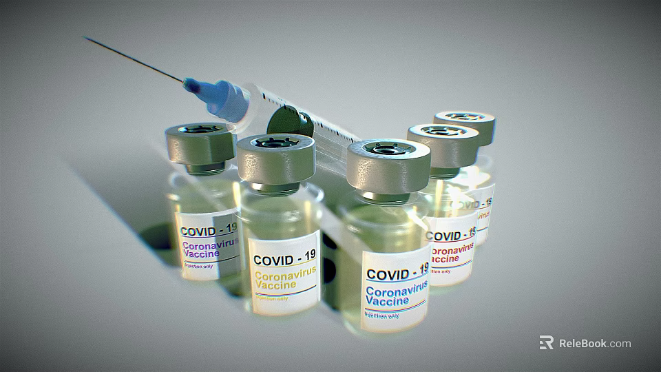 Essential COVID-19 Vaccine Medical Devices With Syringe And Glass Vials 3d model 