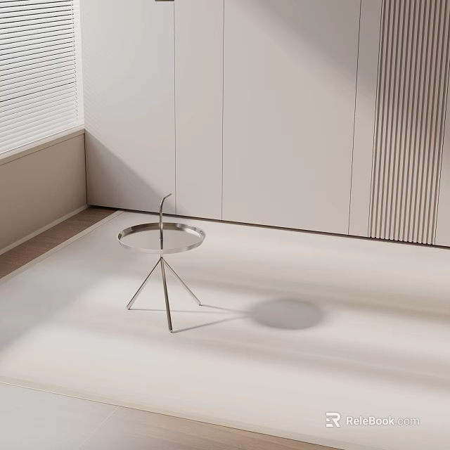 Modern Minimalist Side Table with Metal Frame and Round Top in Contemporary Living Room 3d model 
