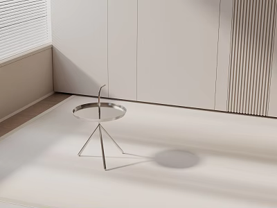 Modern Minimalist Side Table with Metal Frame and Round Top in Contemporary Living Room 3d model
