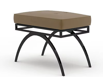 Modern Stool with Beige Padded Seat and Black Metal Curved Legs Design 3d model