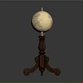 Vintage Globe With Wooden Tripod Stand And Detailed Map Surface