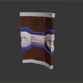 Modern Structural Component With Wooden Panel Silver Metal And Blue Accents