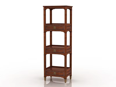 Classic Solid Wood Open Shelf With Multi Drawers And Metal Feet For Home Storage 3d model