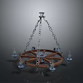 Rustic Vintage Wheel Chandelier With Hanging Chains And Glass Shades