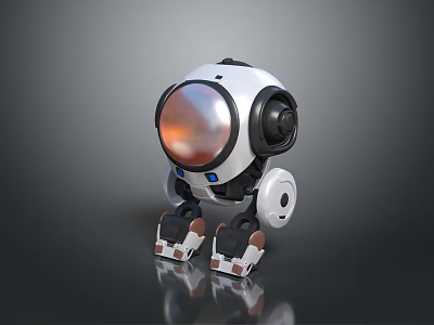 White And Black Mechanical Robot Character With Spherical Head Orange Visor And Legs 3d model