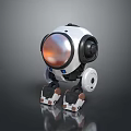 White And Black Mechanical Robot Character With Spherical Head Orange Visor And Legs