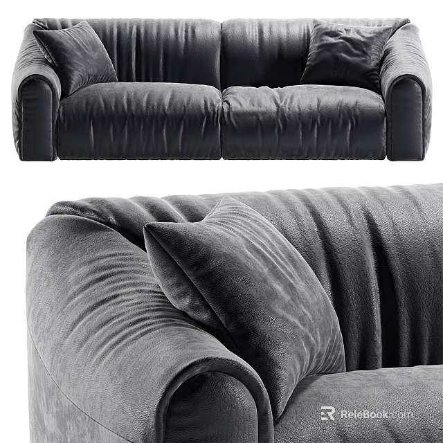 Black Velvet Two Seater Sofa With Comfortable Cushions For Modern Living Room Interior 3d model 