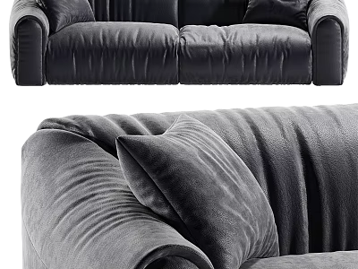 Black Velvet Two Seater Sofa With Comfortable Cushions For Modern Living Room Interior 3d model