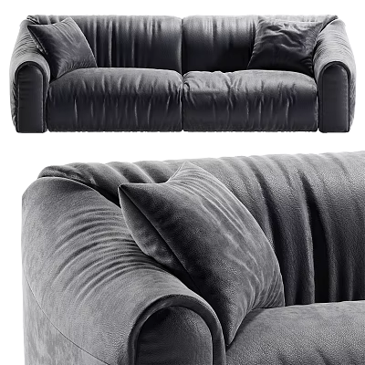 Black Velvet Two Seater Sofa With Comfortable Cushions For Modern Living Room Interior 3d model