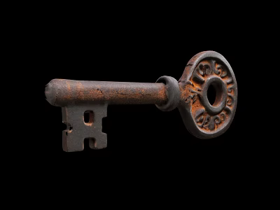 Antique Rusted Iron Key With Ornate Design And Vintage Appearance 3d model