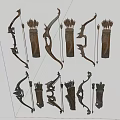 Traditional Archery Bows And Quivers With Various Decorative Designs Collection