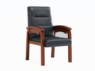 Comfortable Black Leather Office Chair With Wooden Armrests And Classic Design 3d model