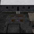Traditional Courtyard With Gray Brick Houses Woven Chairs And Stone Paved Ground