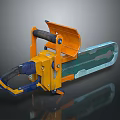 Yellow And Blue Industrial Chainsaw With Orange Protective Guard Black Handle And Power Tool Design