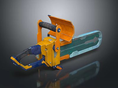Yellow And Blue Industrial Chainsaw With Orange Protective Guard Black Handle And Power Tool Design 3d model