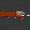 Fantasy Weapon Design With Silver Metal Blade Red Decorative Handle And Sharp Edge